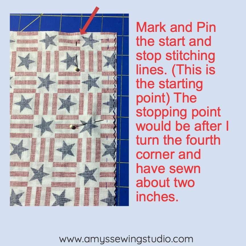 Place pins at the starting and ending places to mark your pillow opening for stuffing.